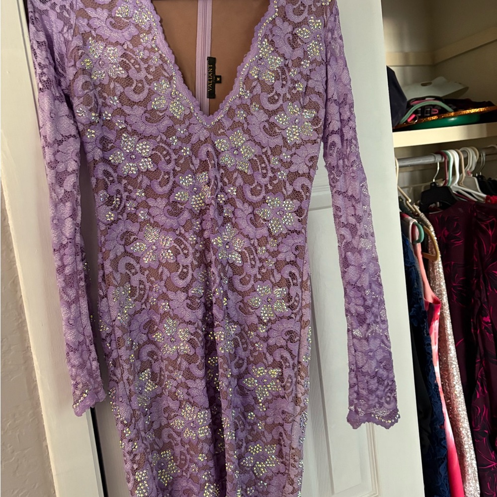 Valia Lavender Lace Dress with Sparkling Accents
